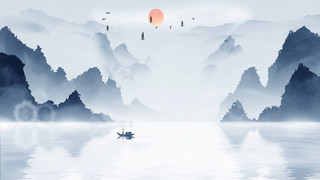中国风意境水墨山水风景GIF动态图水墨背景